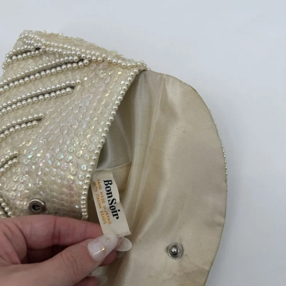 Bonsoir Vintage Beaded Clutch Bag Evening Bag Satin Glam Bridal